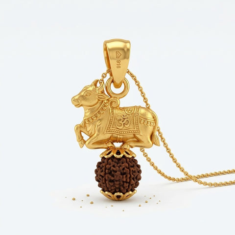 Nandi Om Rudraksha Pendant in Gold Finish | India's Most Authentic  Lab & X-ray Certified Rudraksha Collection – Rudrapure.com
