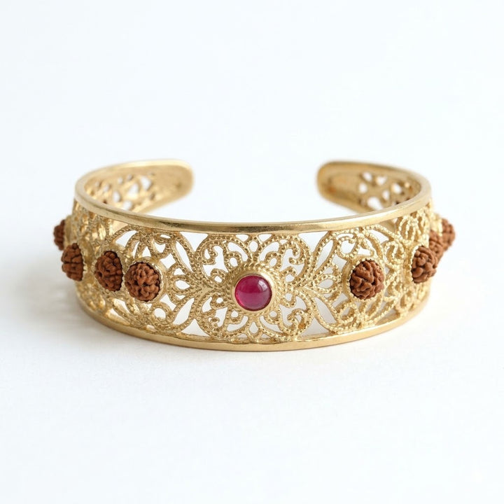 Rudraksha Kada Bracelet with Stone in Gold Finish for Protection | India's Most Authentic  Lab & X-ray Certified Rudraksha Collection – Rudrapure.com