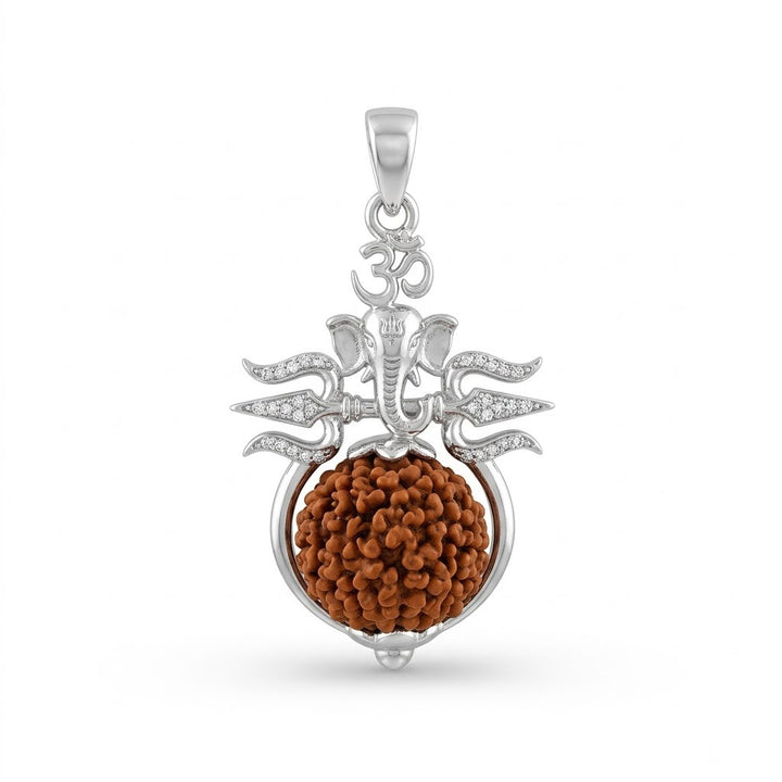 Rudraksha Pendant with Lord Ganesha & Trishul Design in Silver Finish | India's Most Authentic  Lab & X-ray Certified Rudraksha Collection – Rudrapure.com