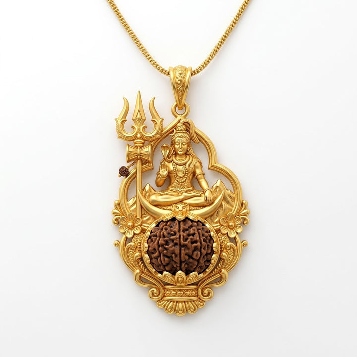 Shiv Rudraksha Pendant with Mahadev & Trishul Design in Gold Finish | India's Most Authentic  Lab & X-ray Certified Rudraksha Collection – Rudrapure.com