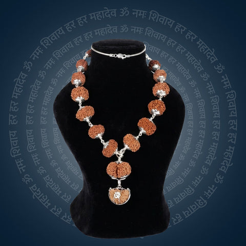 Siddha Mala with 1 Mukhi Half Moon (Silver Chain)