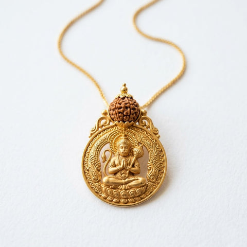 Hanuman Rudraksha Pendant with Bajrangbali Idol in Gold Finish