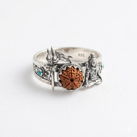 Shiv Trishul Rudraksha Sterling Silver Ring